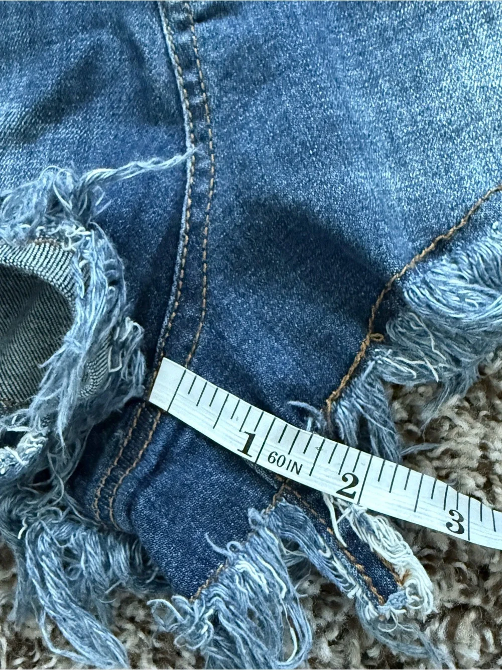 Altar'd State Distressed Dark Blue Denim Shorts with Frayed Hem